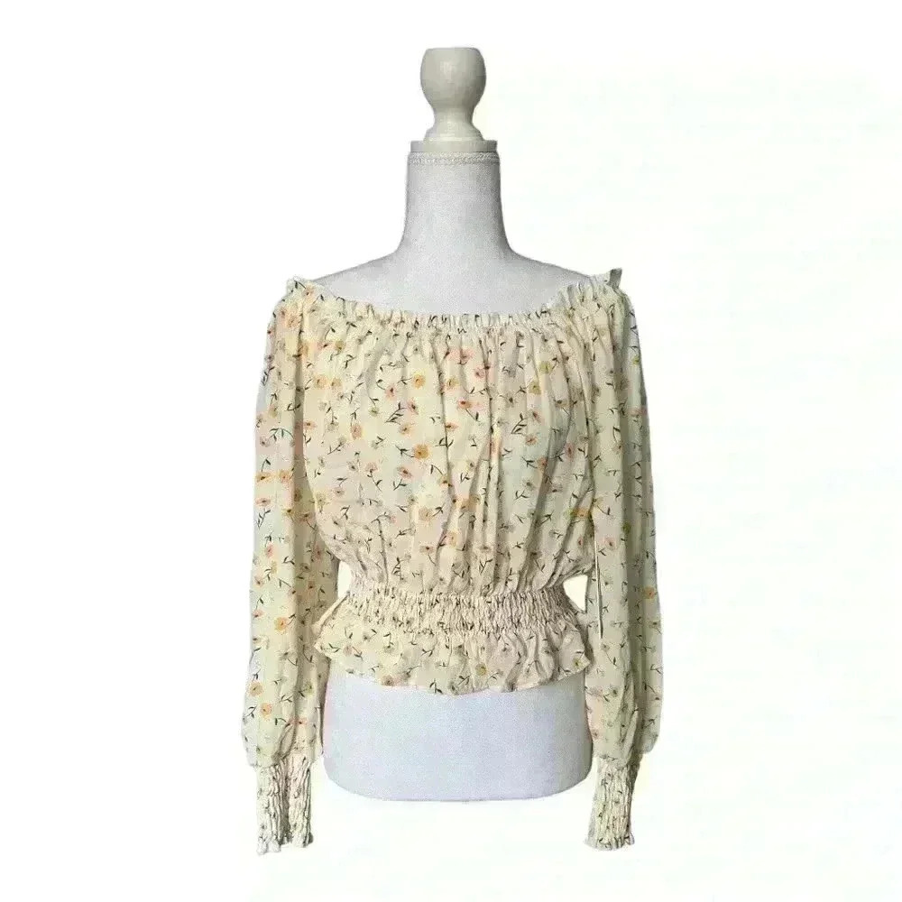Helen Owens x Aqua NWT Off The Shoulder Smocked Cottagecore Blouse S